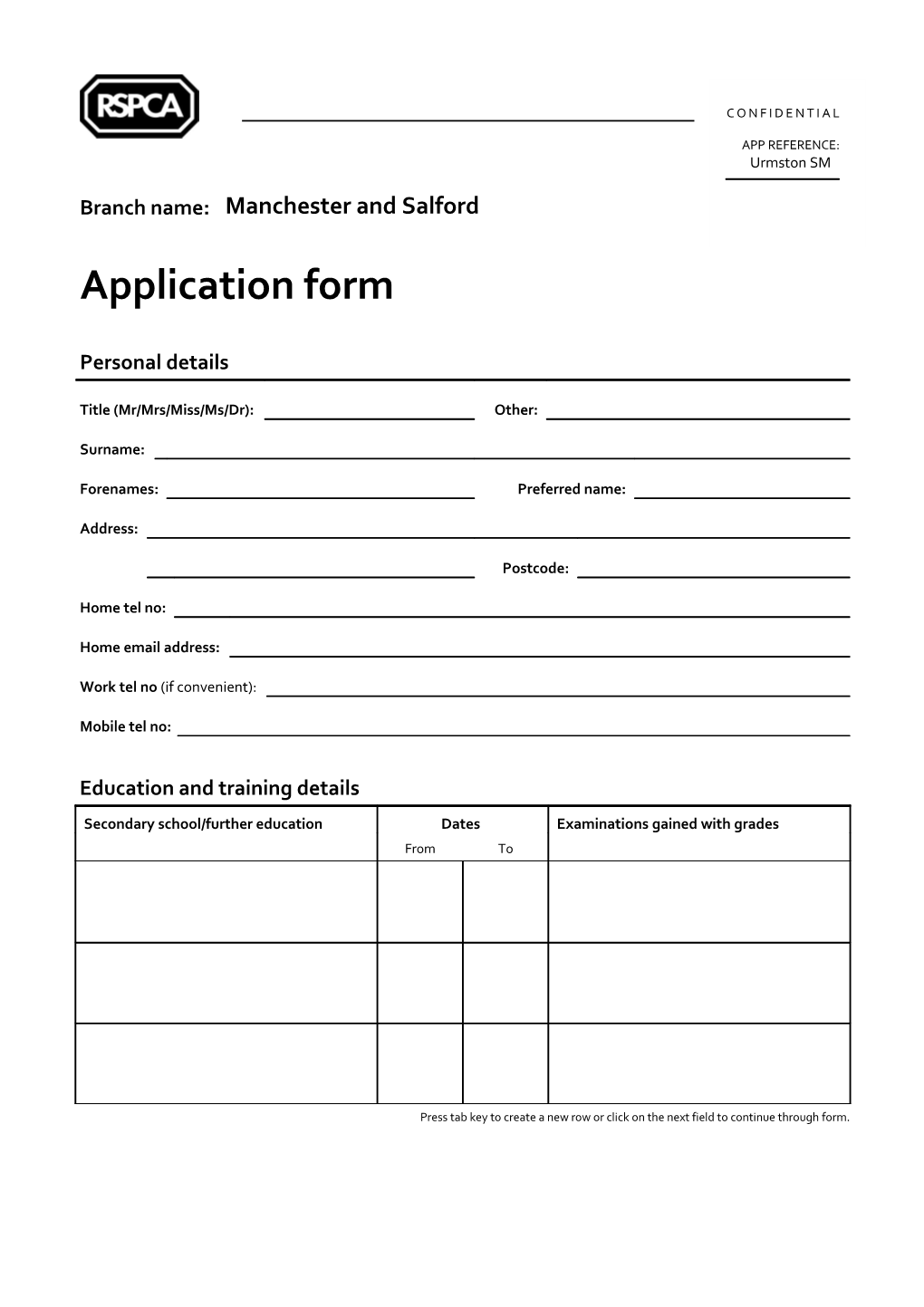 Branch Employer Handbook - External Application Form