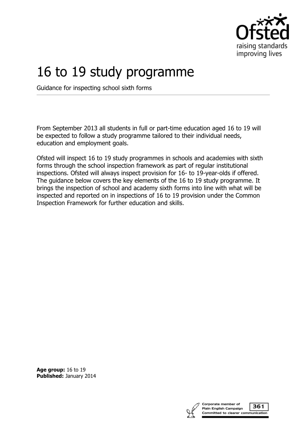 16-19 Study Programme Guidance for Inspectors