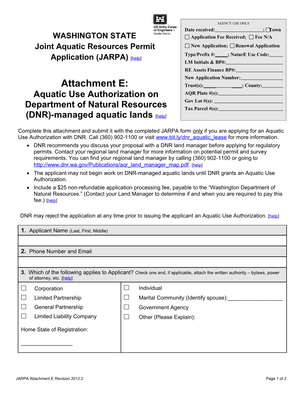 Aquatic Use Authorization on Department of Natural Resources (DNR)-Managedaquatic Lands Help