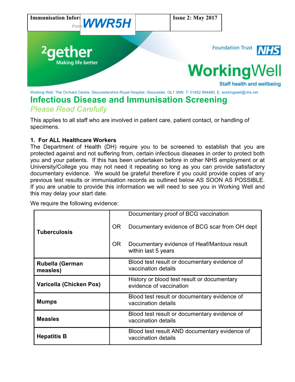 Infectious Disease and Immunisation Screening