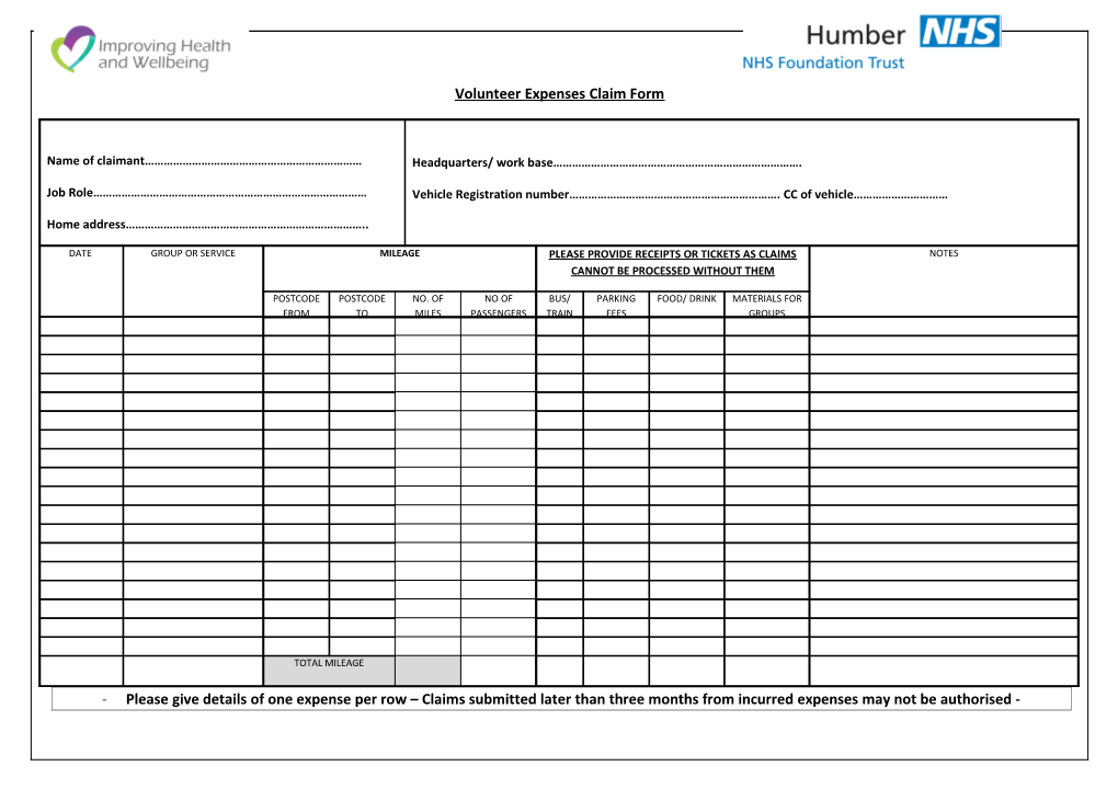 Volunteer Expenses Claim Form