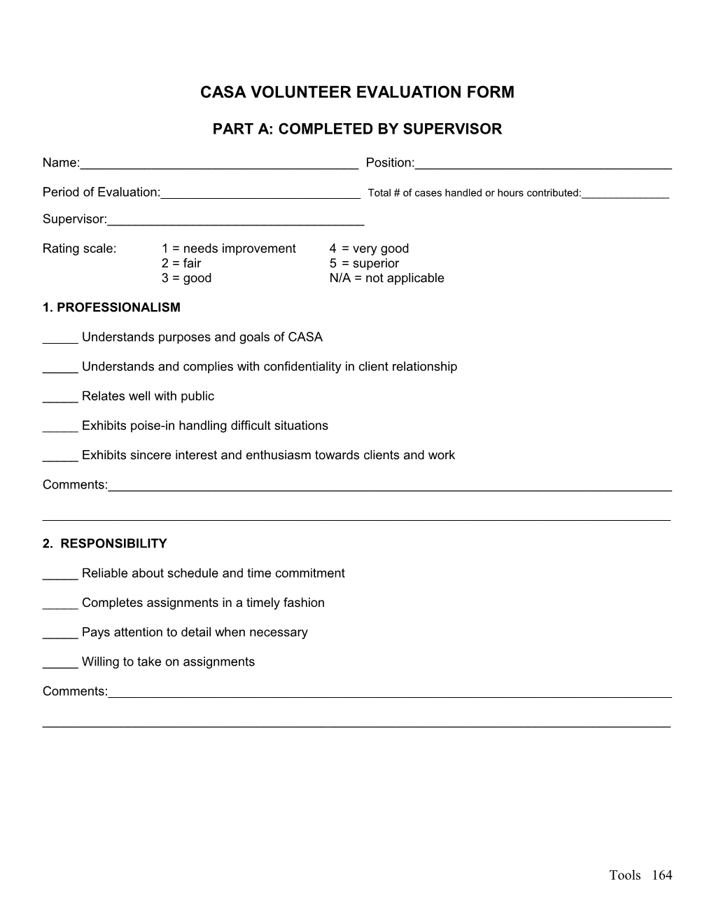 Sample Volunteer Evaluation Form (Parts a and B)