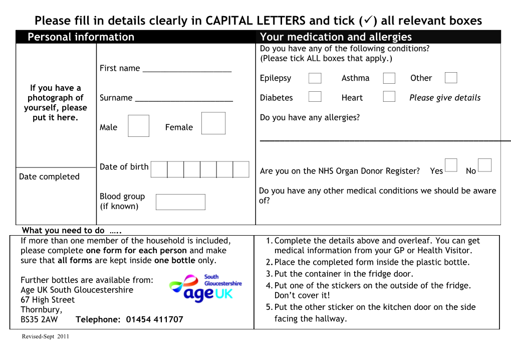 Please Fill in Details Clearly in Capital Letters and Tick (3) All Relevant Boxes