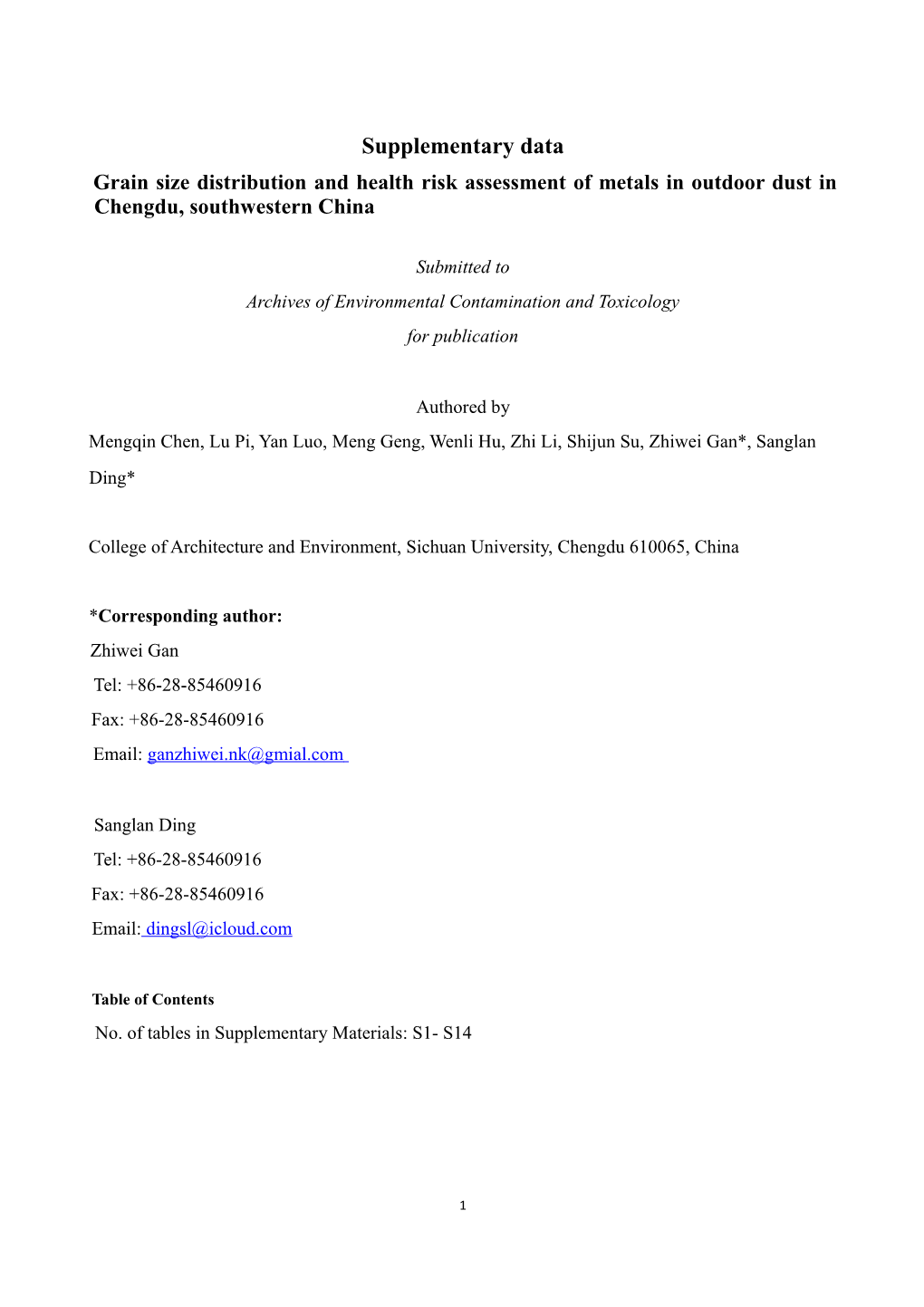 Table S1. Analysis of Standard Reference Material (NIST 2584) (Mg/Kg)