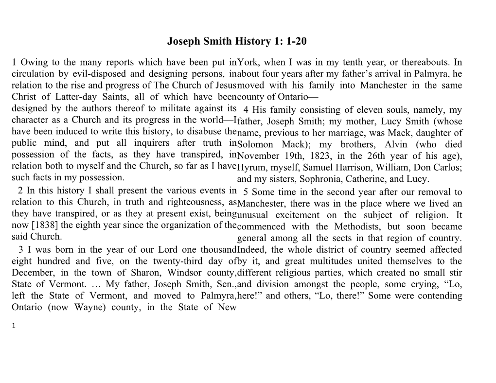 Joseph Smith History 1: 1-20