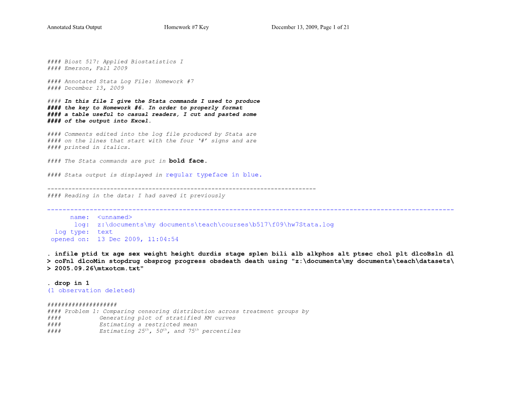 Annotated Stata Outputhomework #7 Keydecember 13, 2009, Page 1 of 18