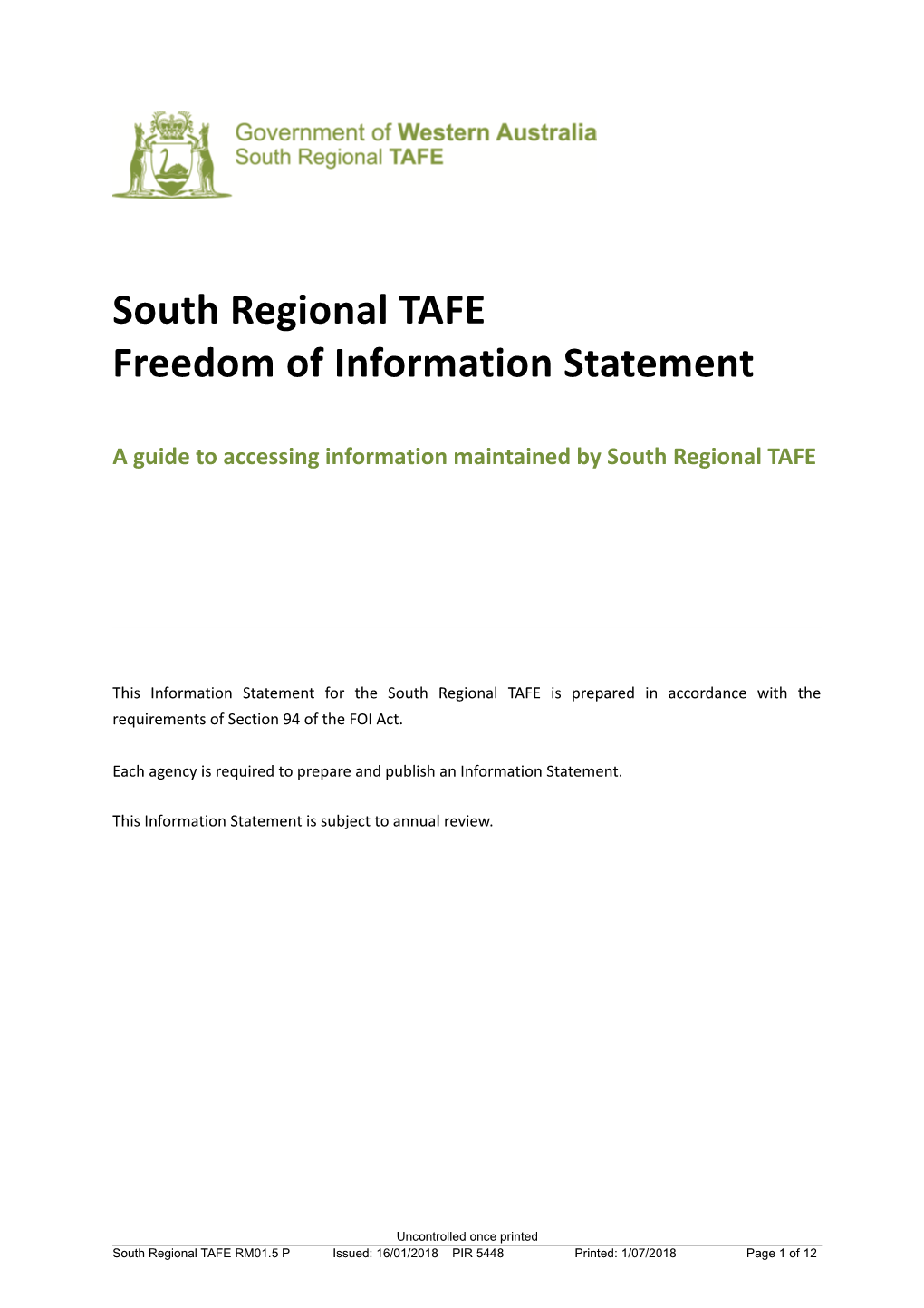 Freedom of Information Statement