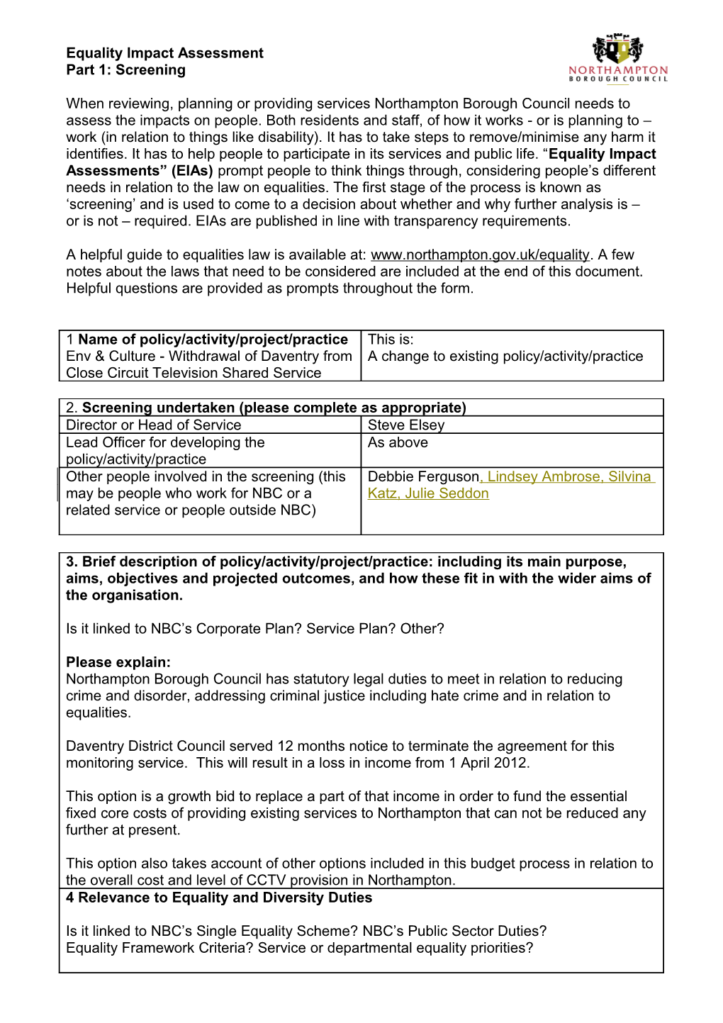 Equality Impact Assessment