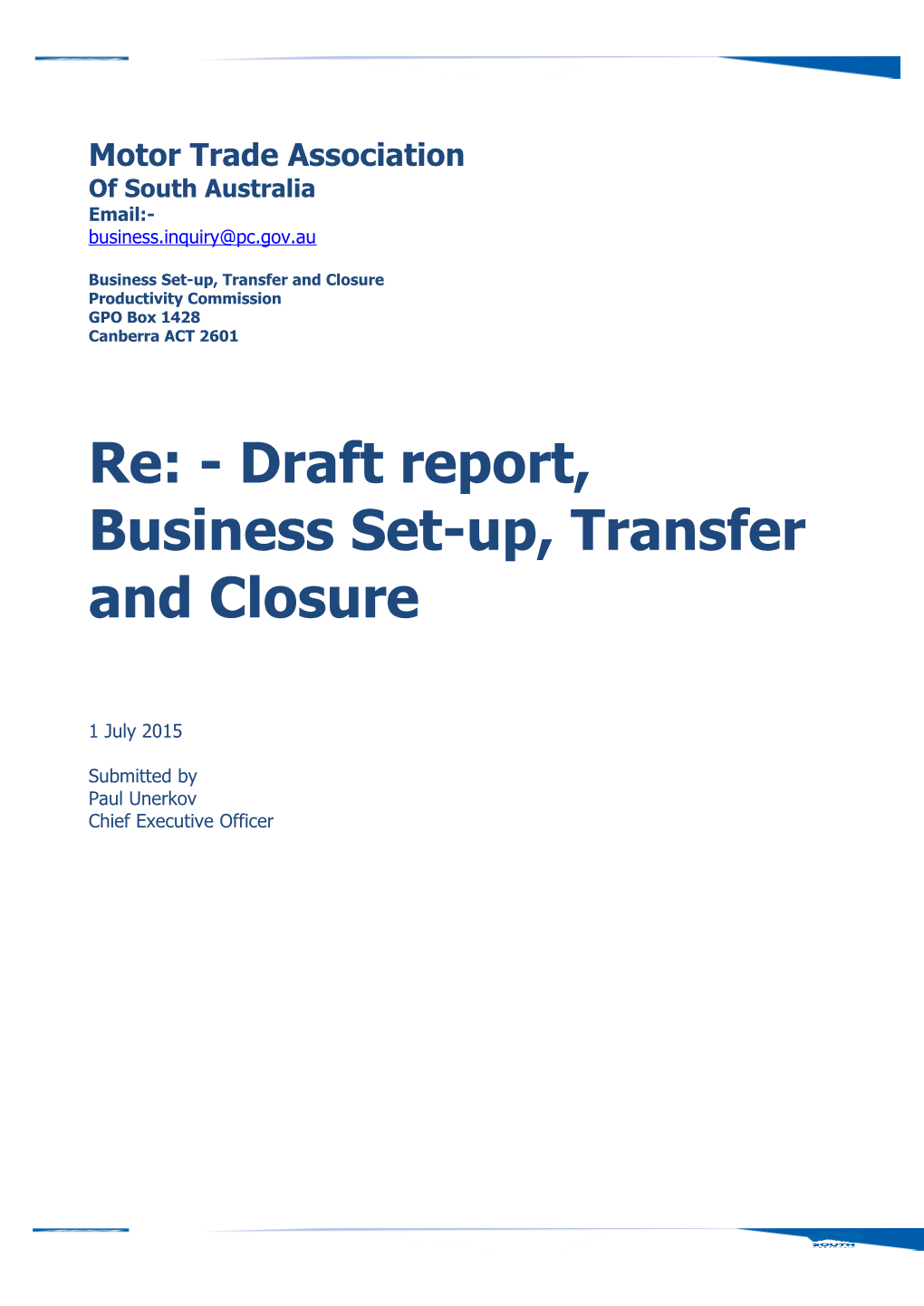 Submission DR50 - Motor Trade Association of SA - Business Set-Up, Trasnfer and Closure