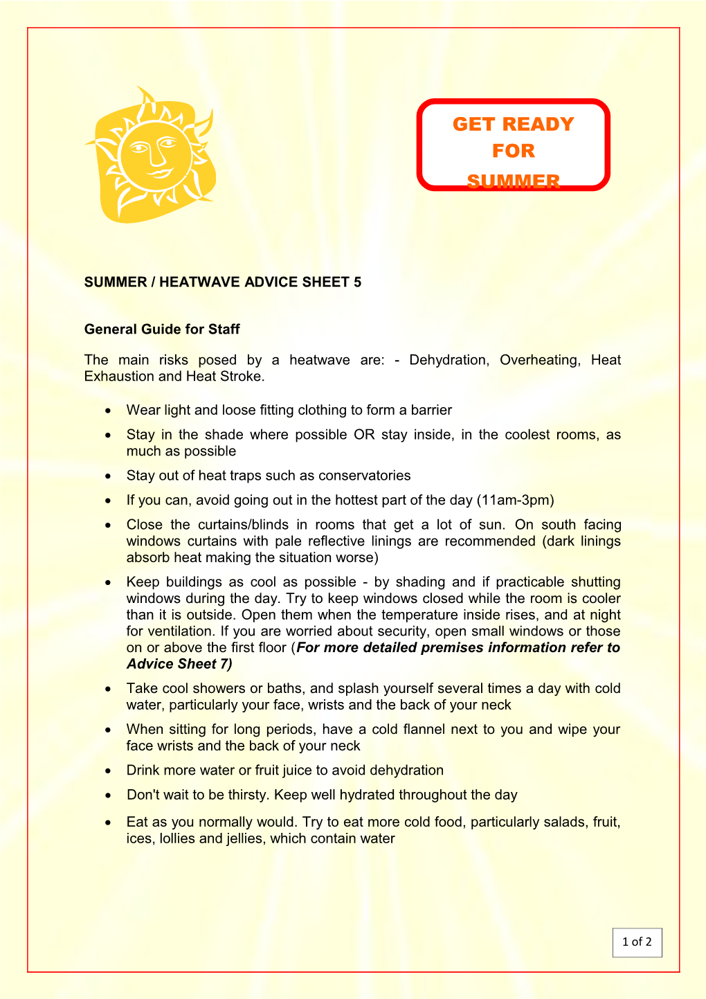 Summer / Heatwave Advice Sheet 5