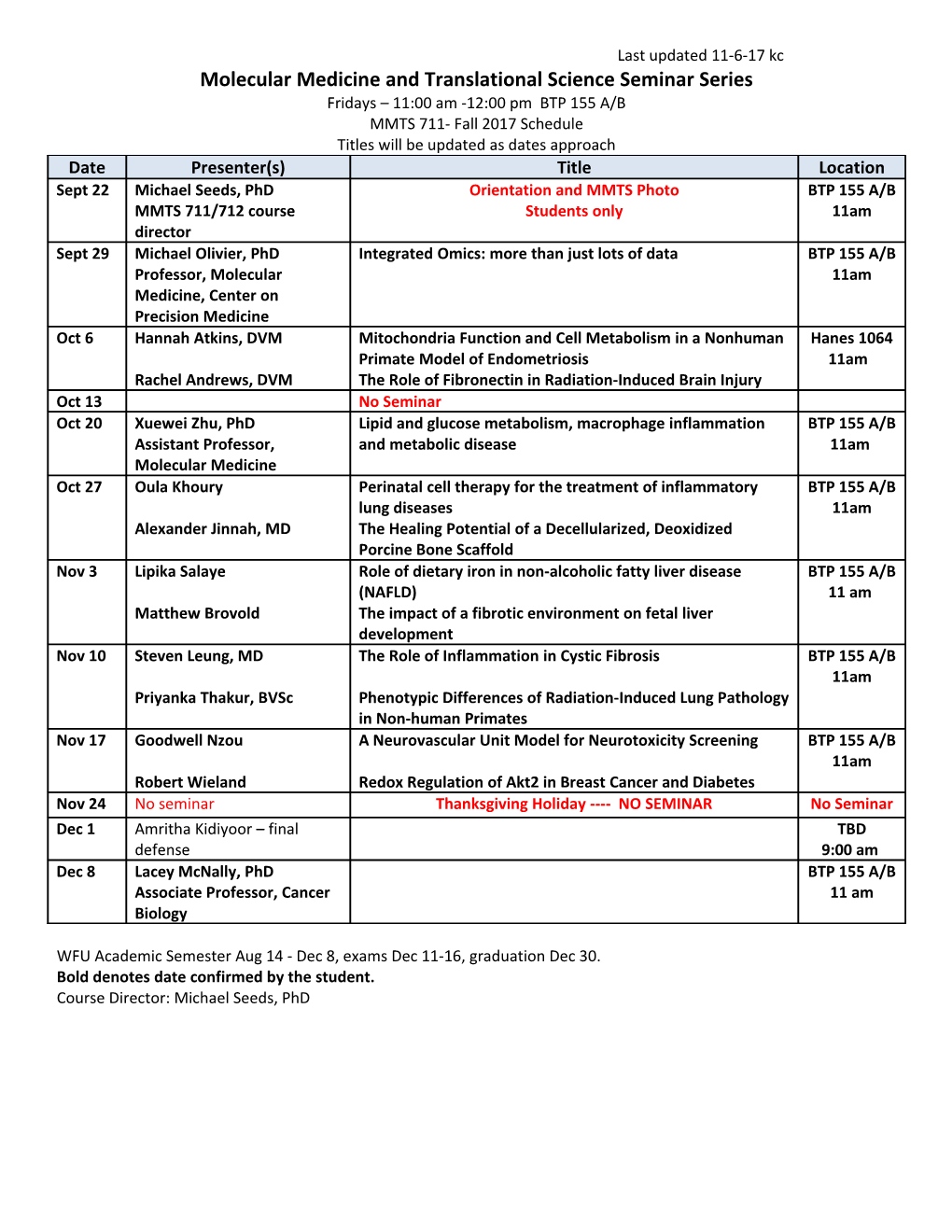 Molecular Medicine and Translational Science Seminar Series