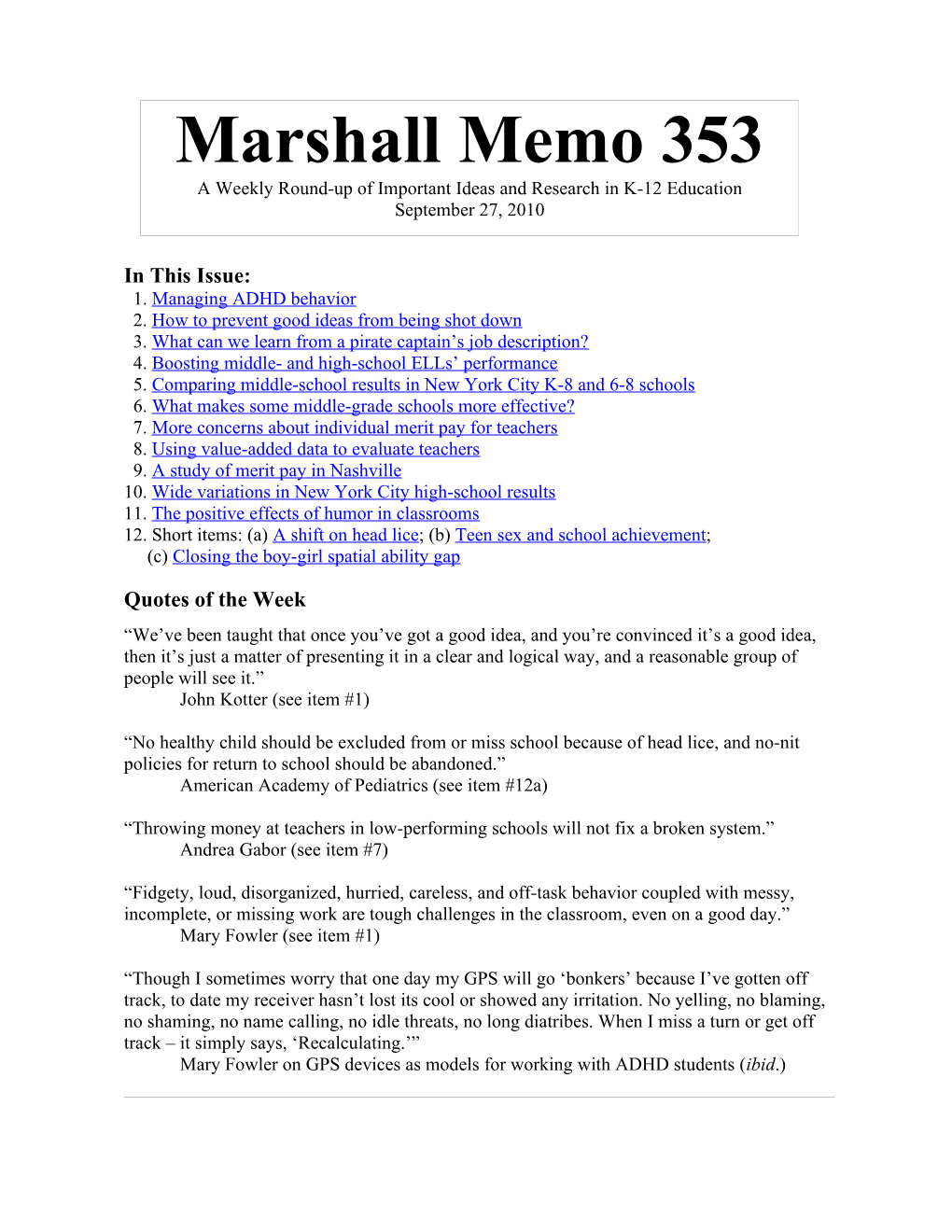 The Marshall Memo