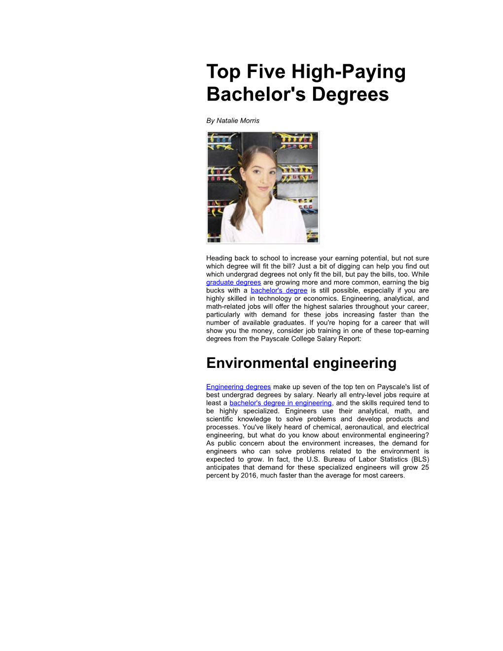 Top Five High-Paying Bachelor's Degrees