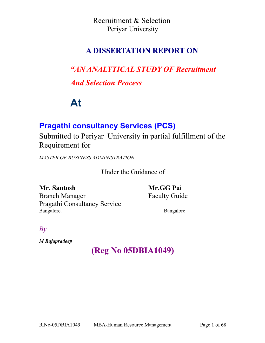 AN ANALYTICAL STUDY of Recruitment and Selection Process