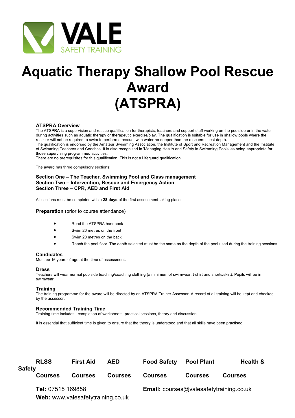 Aquatic Therapy Shallow Pool Rescue Award