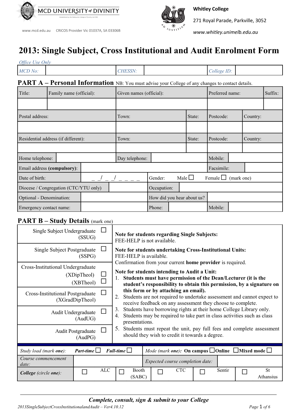 Application for Admission