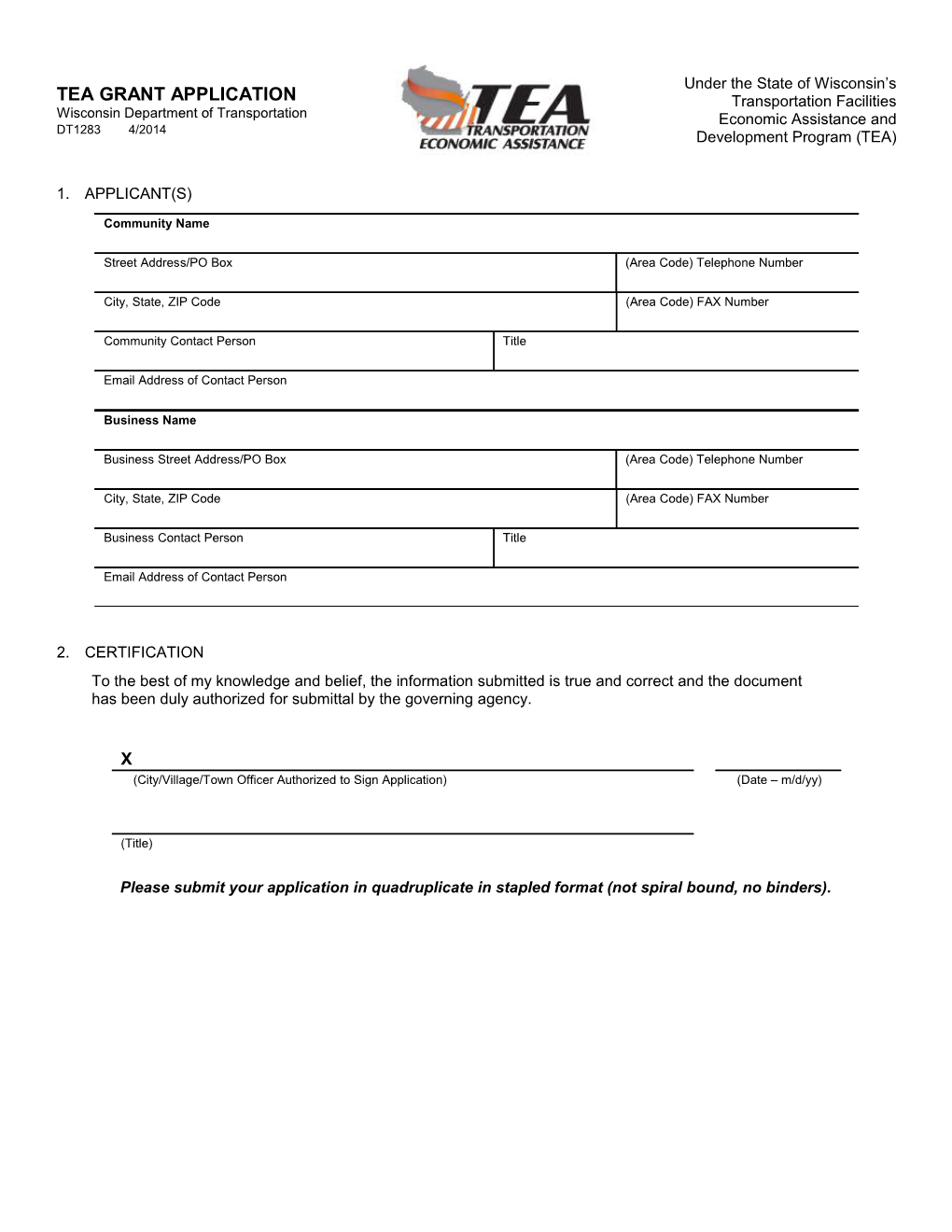 DT1283 TEA Program Application