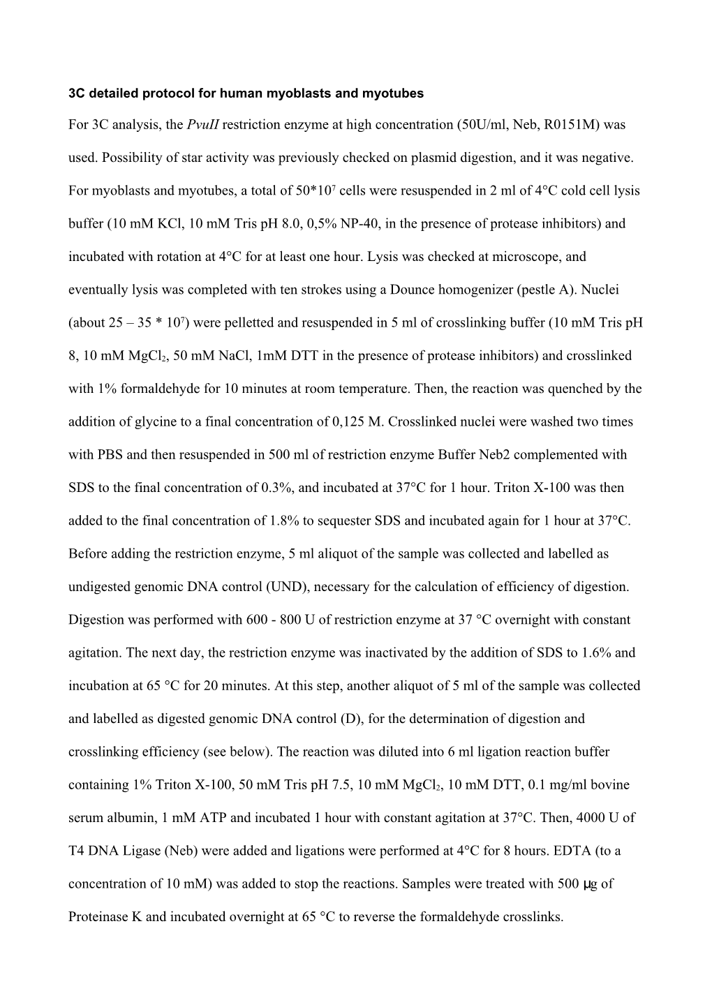 3C Detailed Protocol for Human Myoblasts and Myotubes