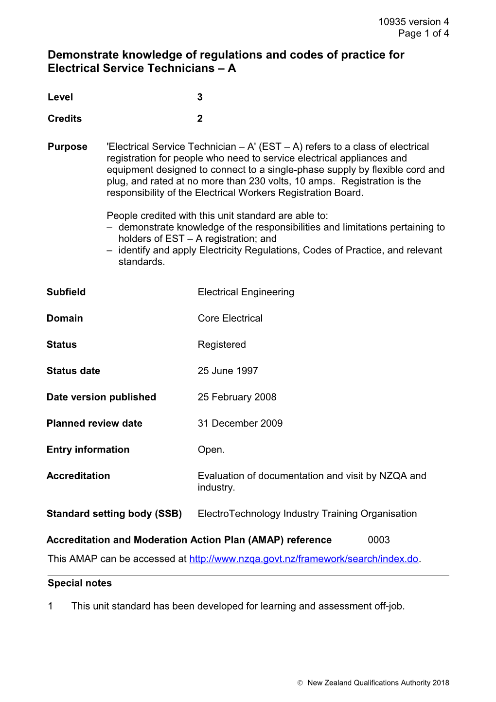 10935 Demonstrate Knowledge of Regulations and Codes of Practice for Electrical Service