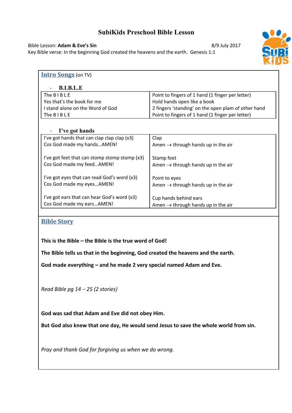 Bible Story Activity