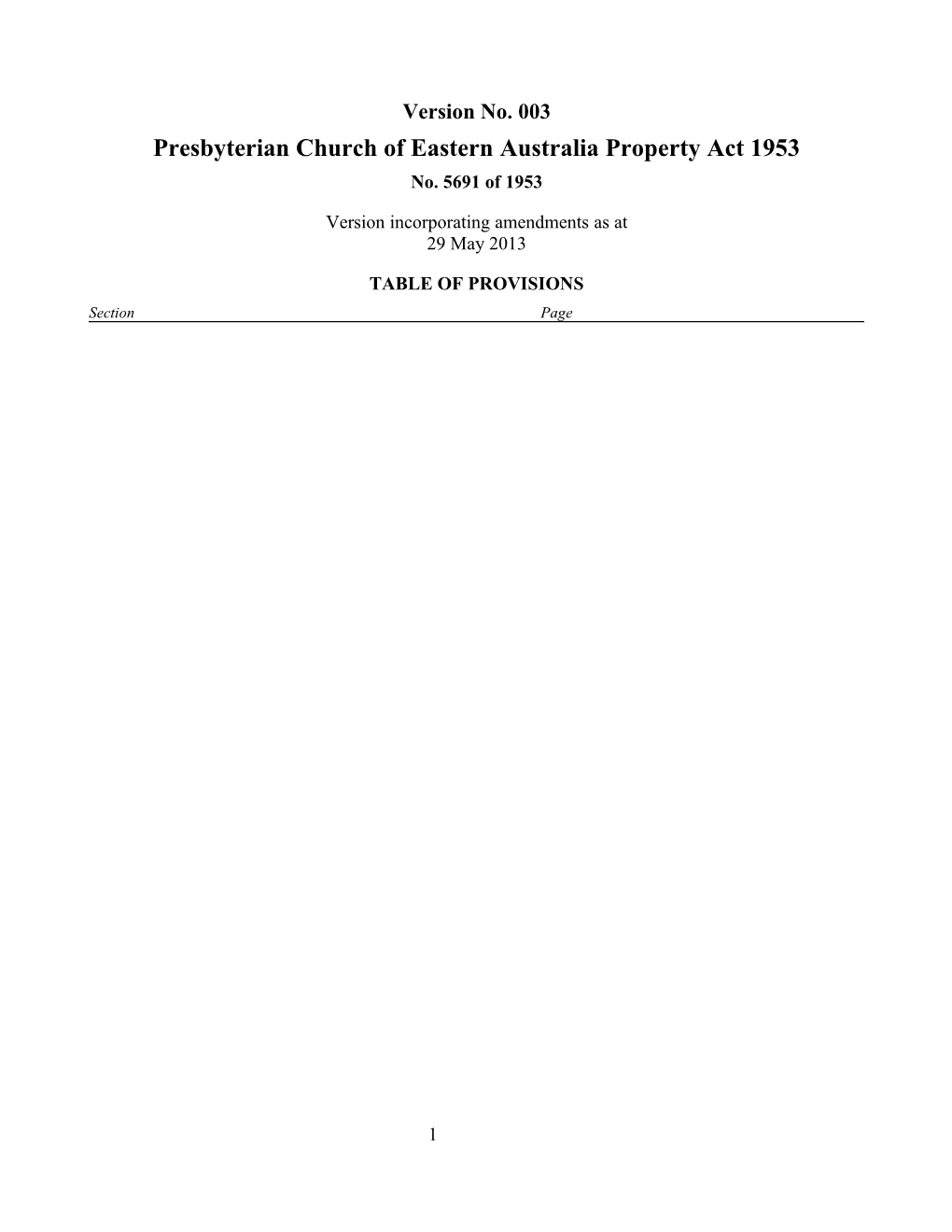 Presbyterian Church of Eastern Australia Property Act 1953