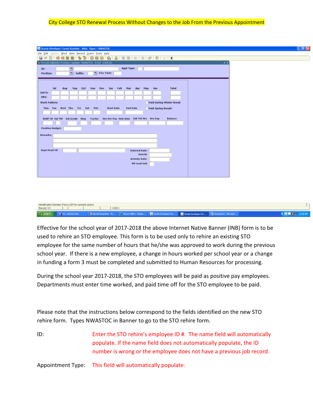 City College STO Renewal Process Without Changes to the Job from the Previous Appointment