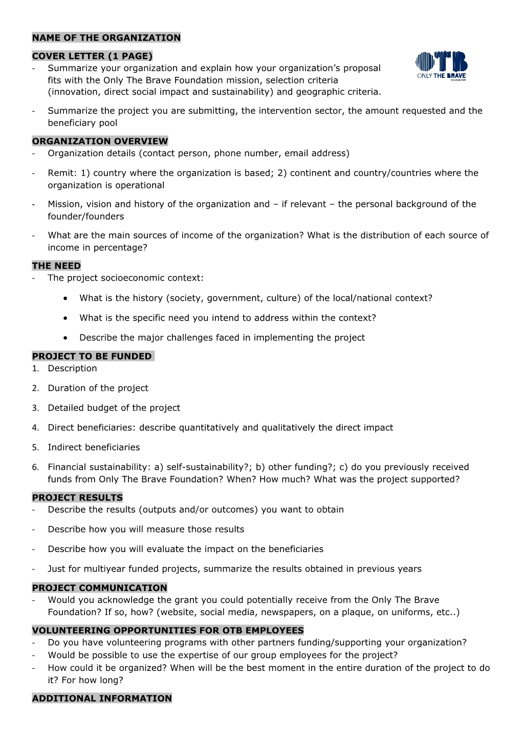 Only the Brave Foundation Application Form