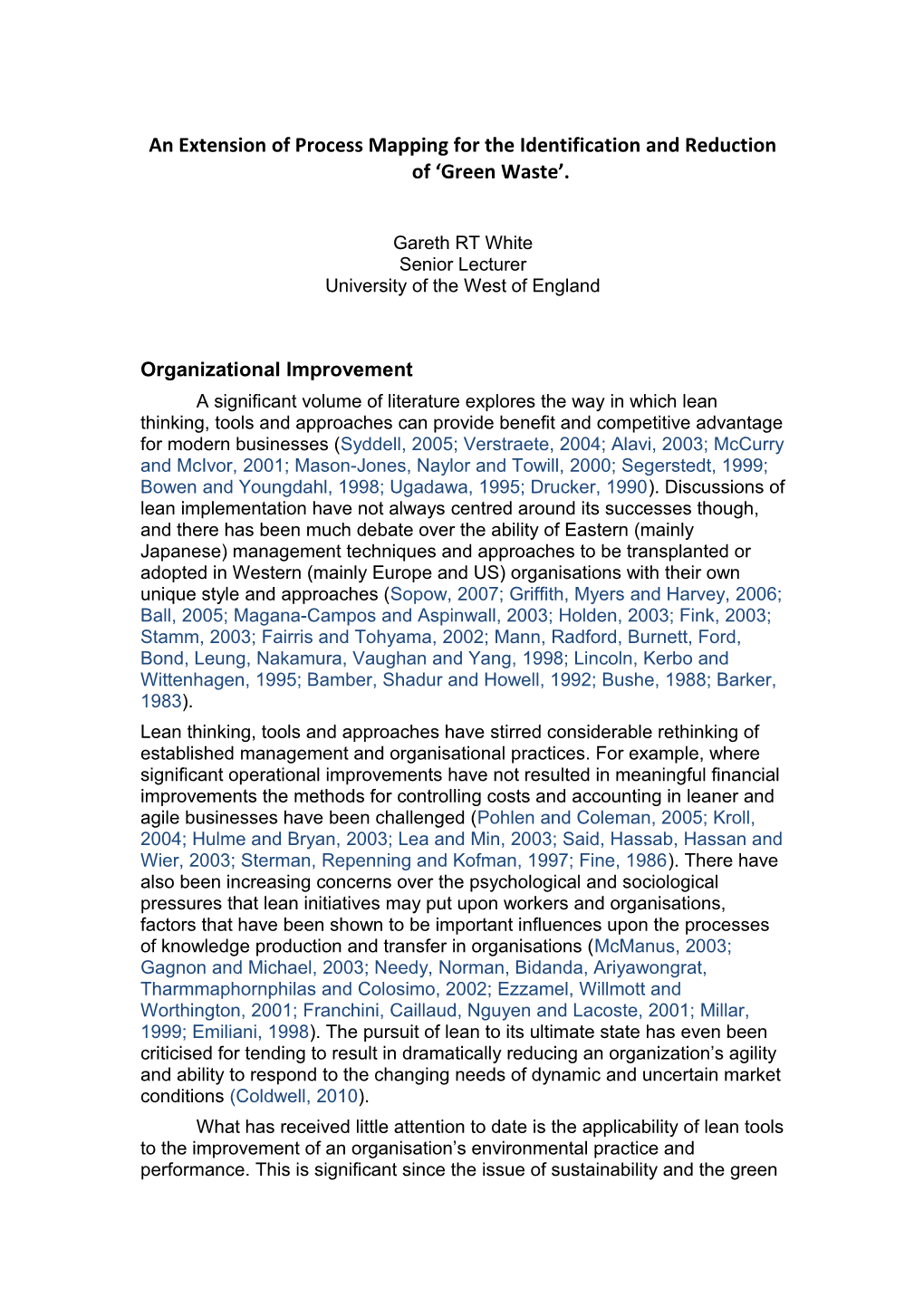 An Extension of Process Mapping for the Identification and Reduction of Green Waste