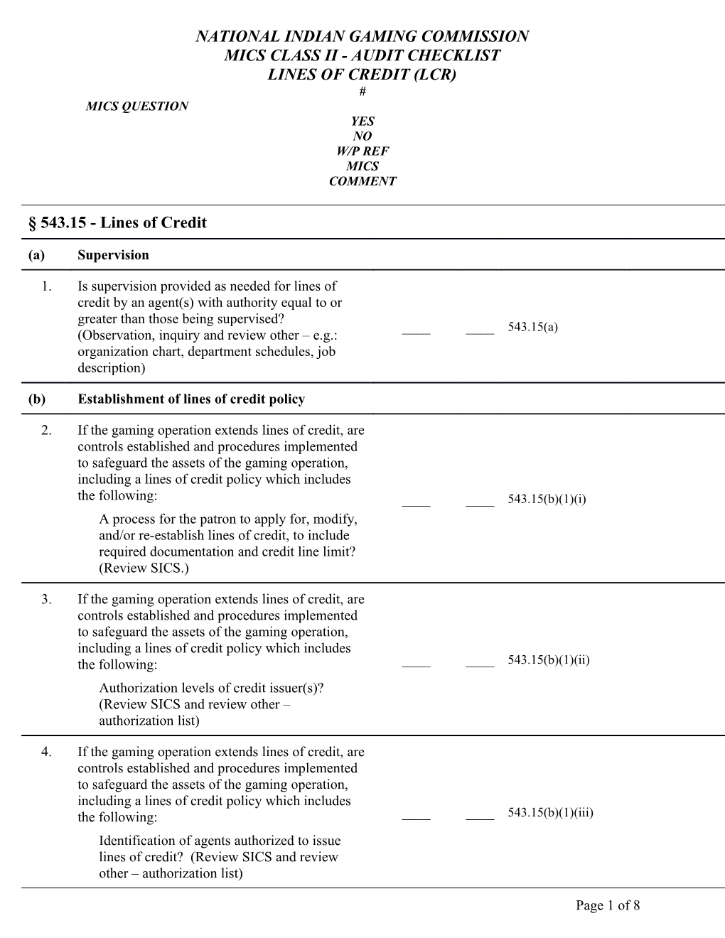 Lines of Credit