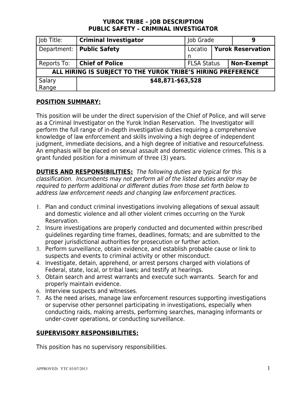 Yurok Tribe Job Description s3