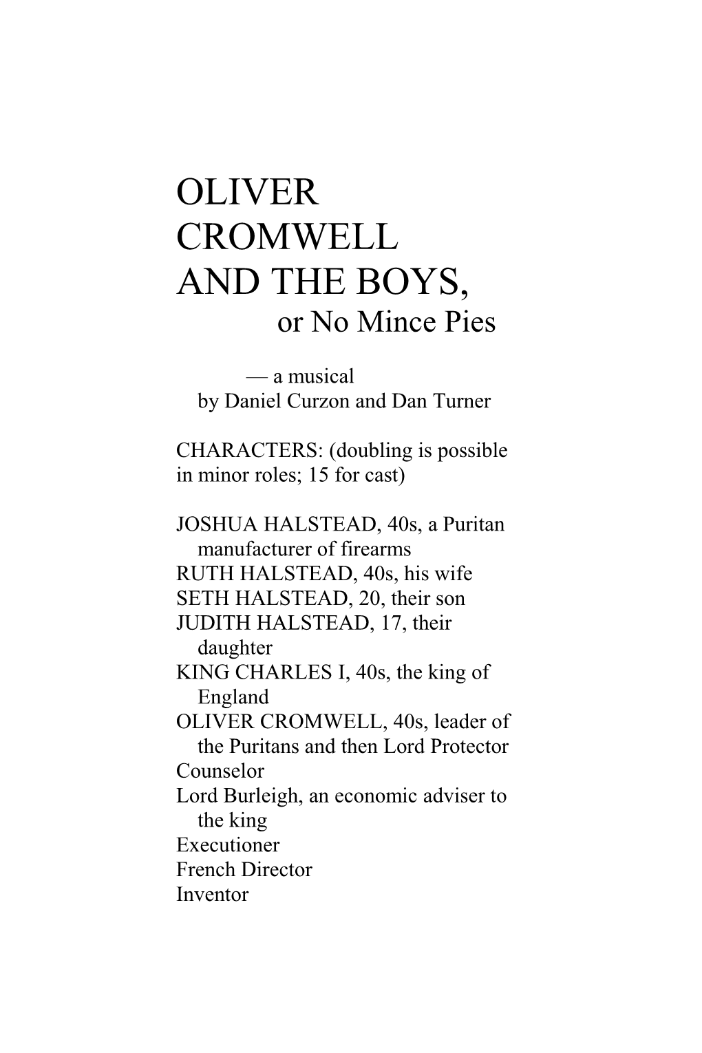 OLIVER CROMWELL and the BOYS (A Musical)