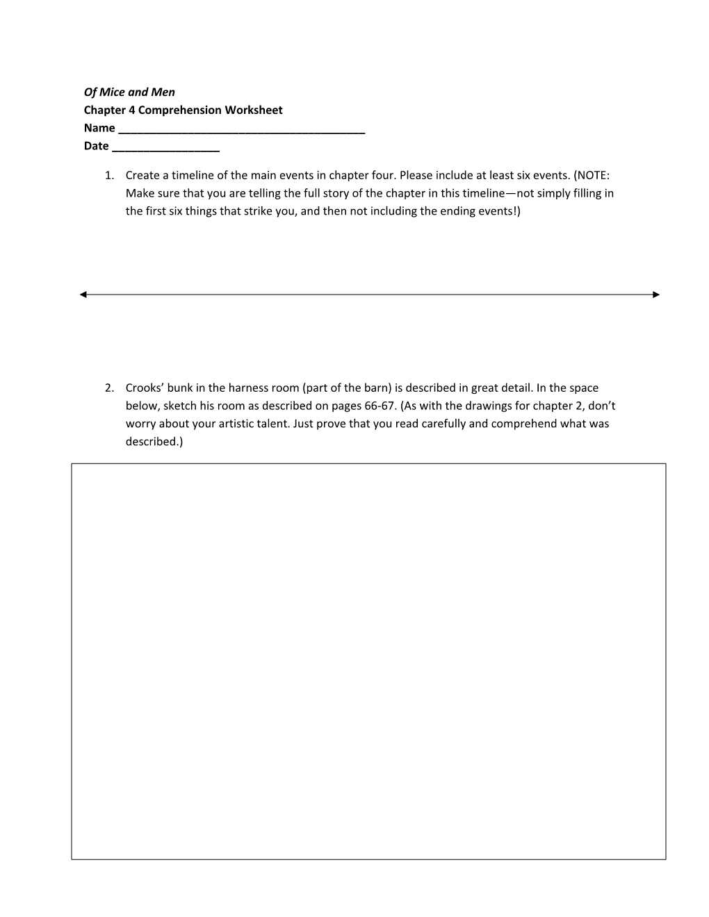 Of Mice and Men Chapter 4 Comprehension Worksheet Name ______ Date ______