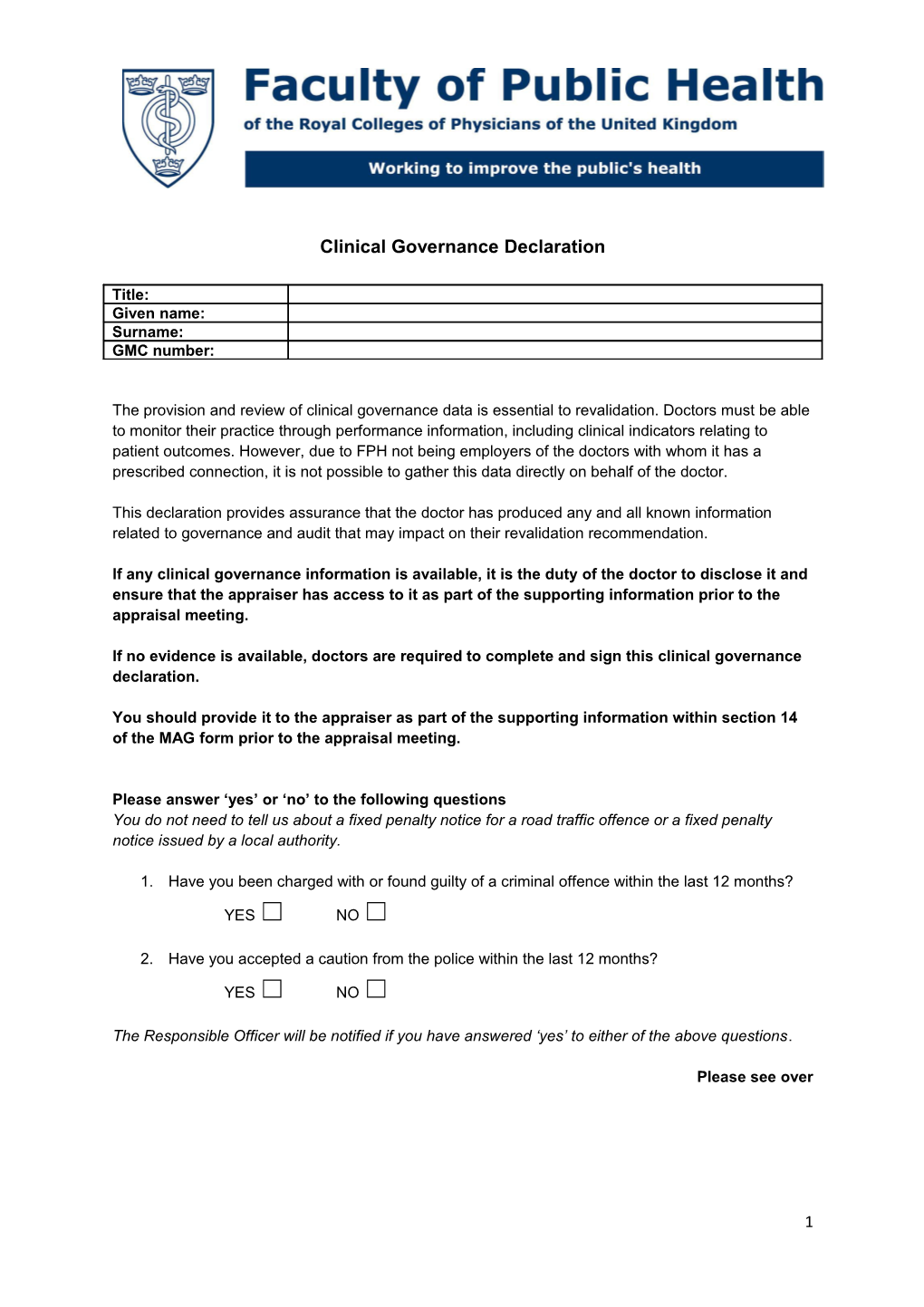 Clinical Governance Declaration