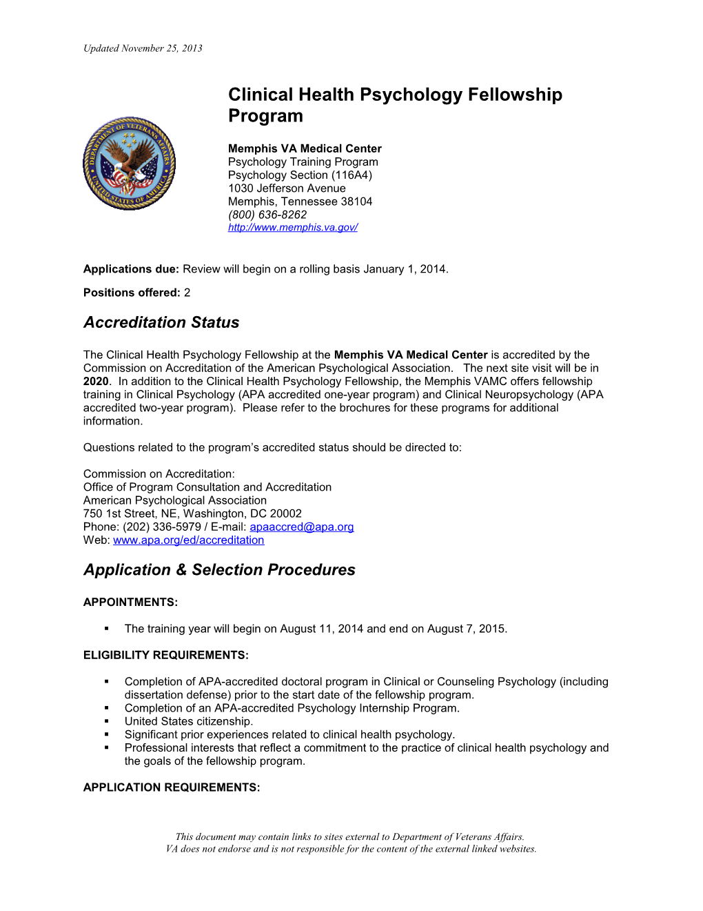 Memphis VA Medical Center Psychology Fellowship - U.S. Department of Veterans Affairs