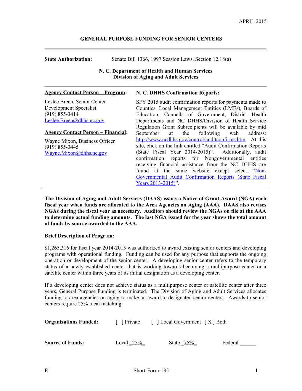 Template for Short-Form Compliance Supplements