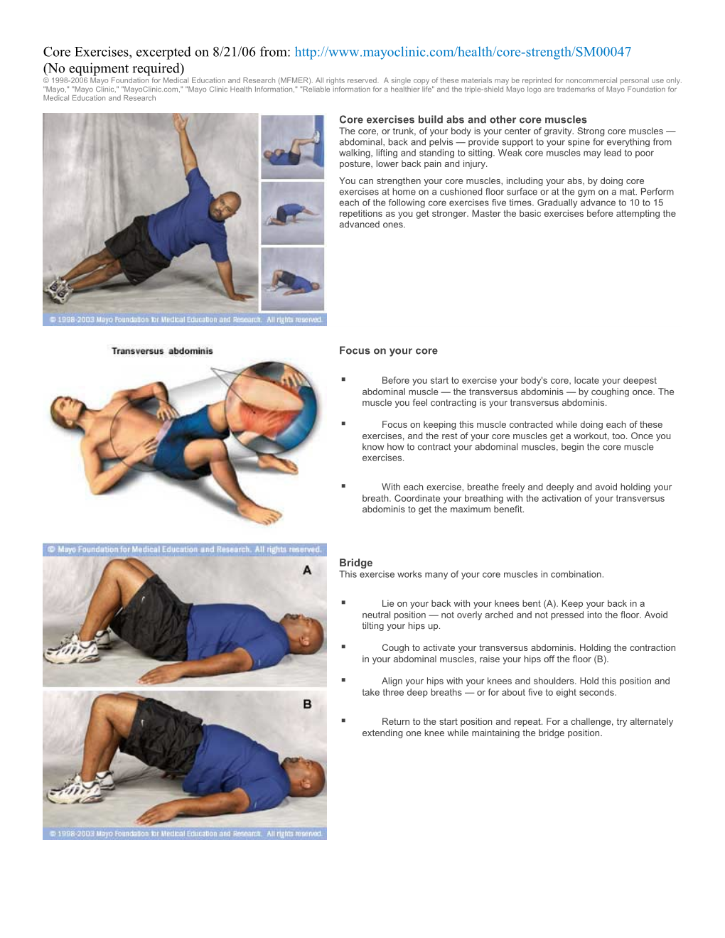 Core Exercises, Excerpted on 8/21/06 From