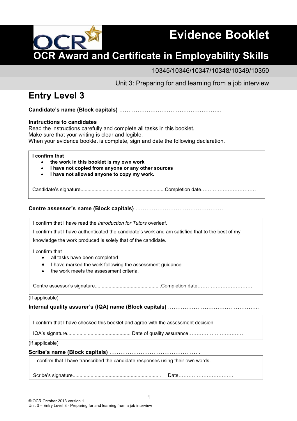 OCR Award and Certificate in Employability Skills