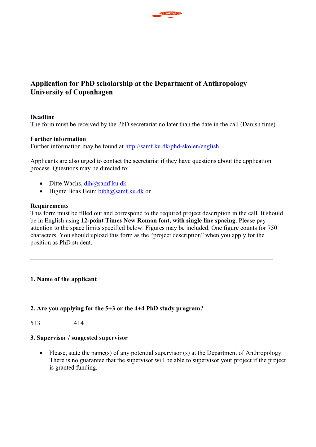 Application for Phd Scholarship at the Department of Anthropology