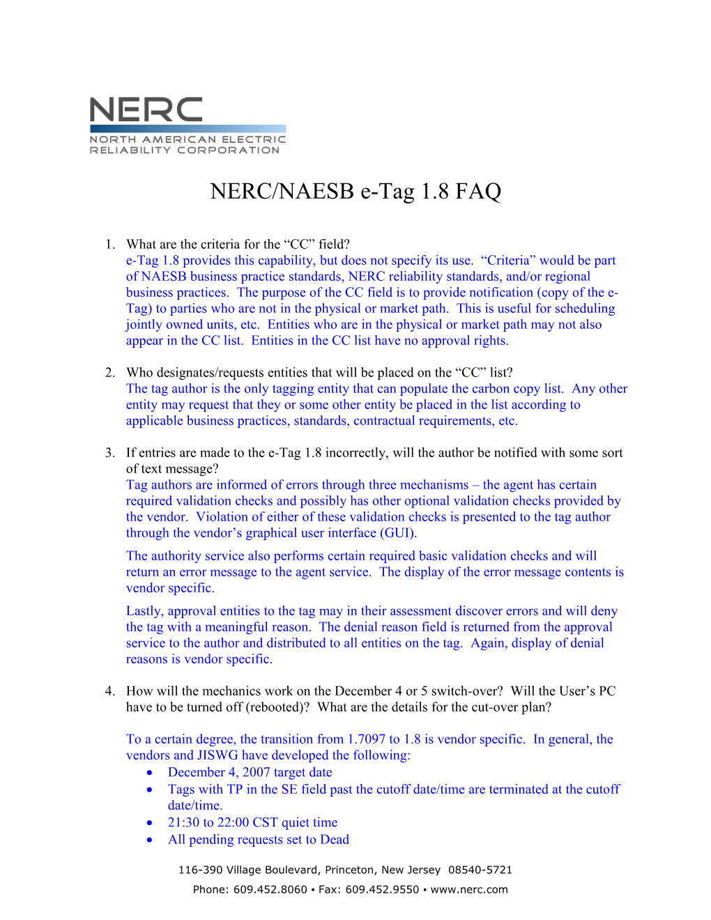 NERC/NAESB E-Tag 1.8 FAQ