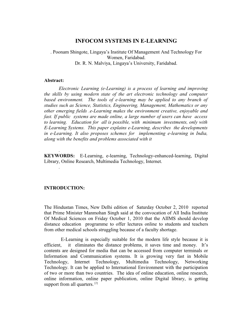 Infocom Systems in E-Learning
