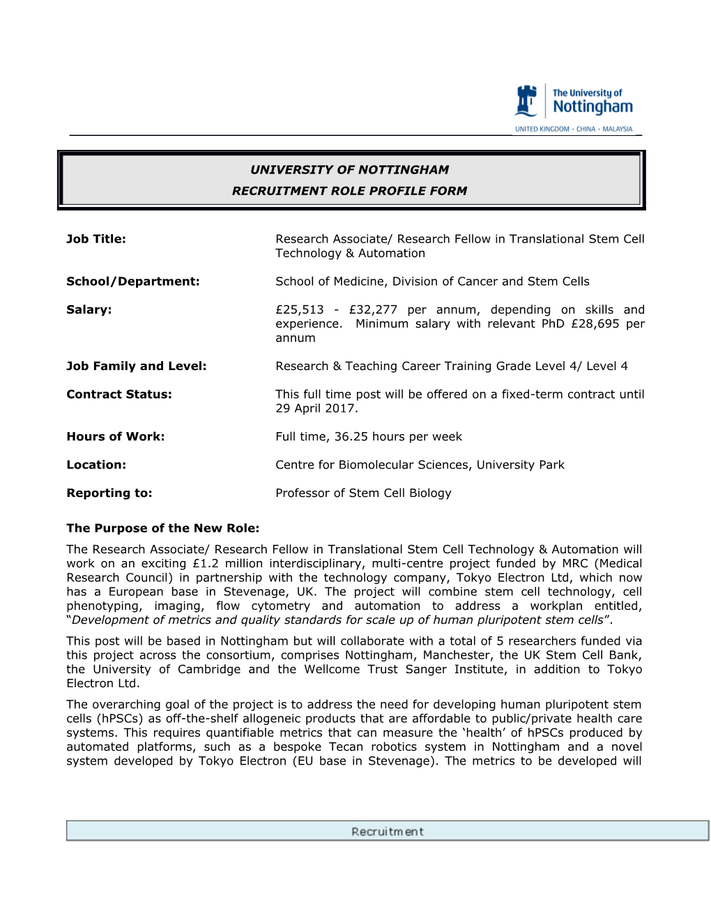 Recruitment Role Profile Form s1