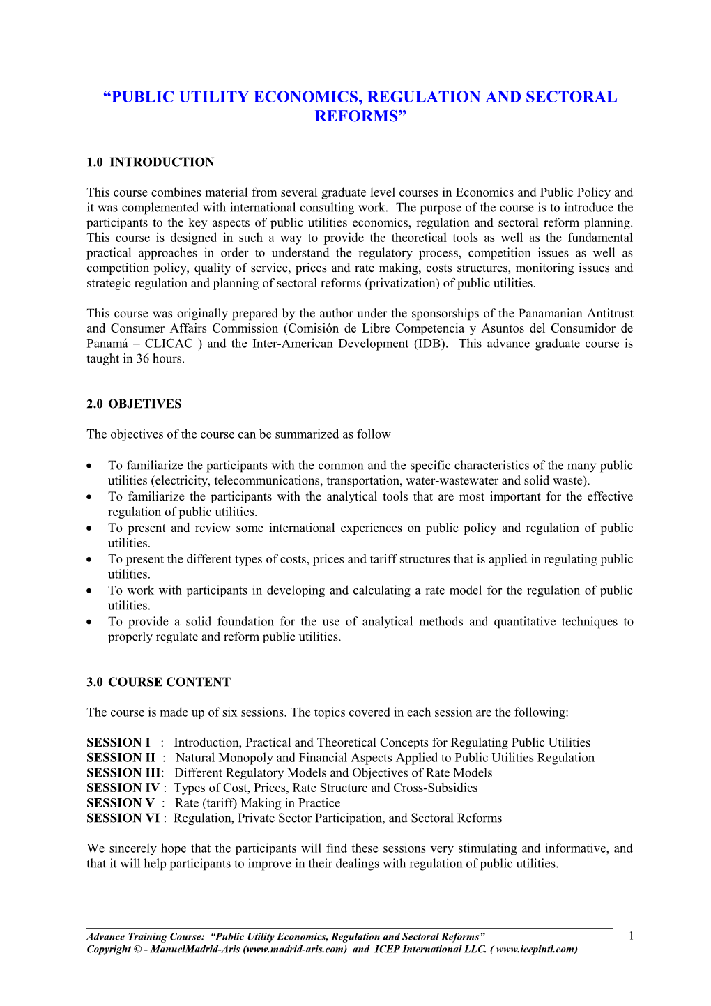 Public Utility Economics, Regulation and Sectoral Reforms