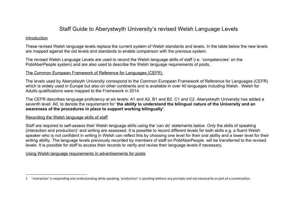 Staff Guide to Aberystwyth University S Revised Welsh Language Levels