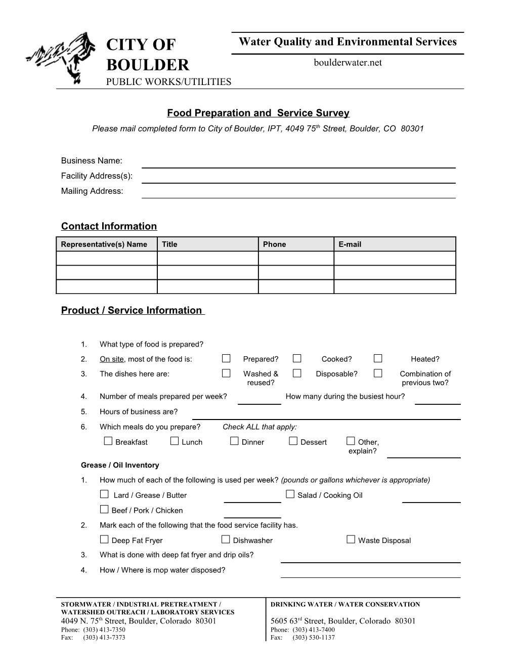 Food Preparation and Service Survey