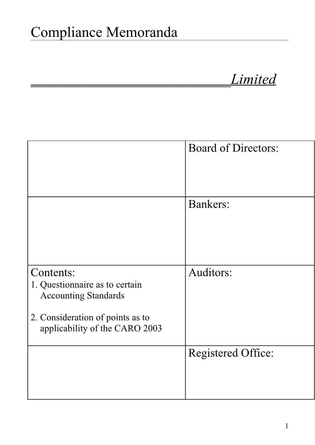 Questionnaire AS-1 Disclosure of Accounting Policies