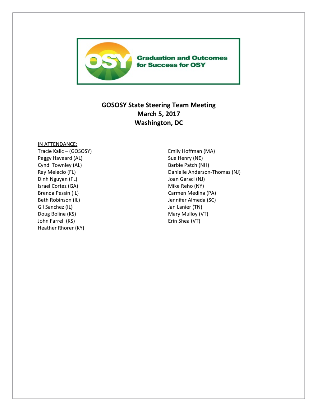 GOSOSY Statesteering Team Meeting