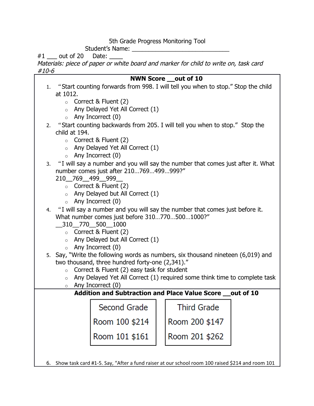 5Th Grade Probes for Progress Monitoring