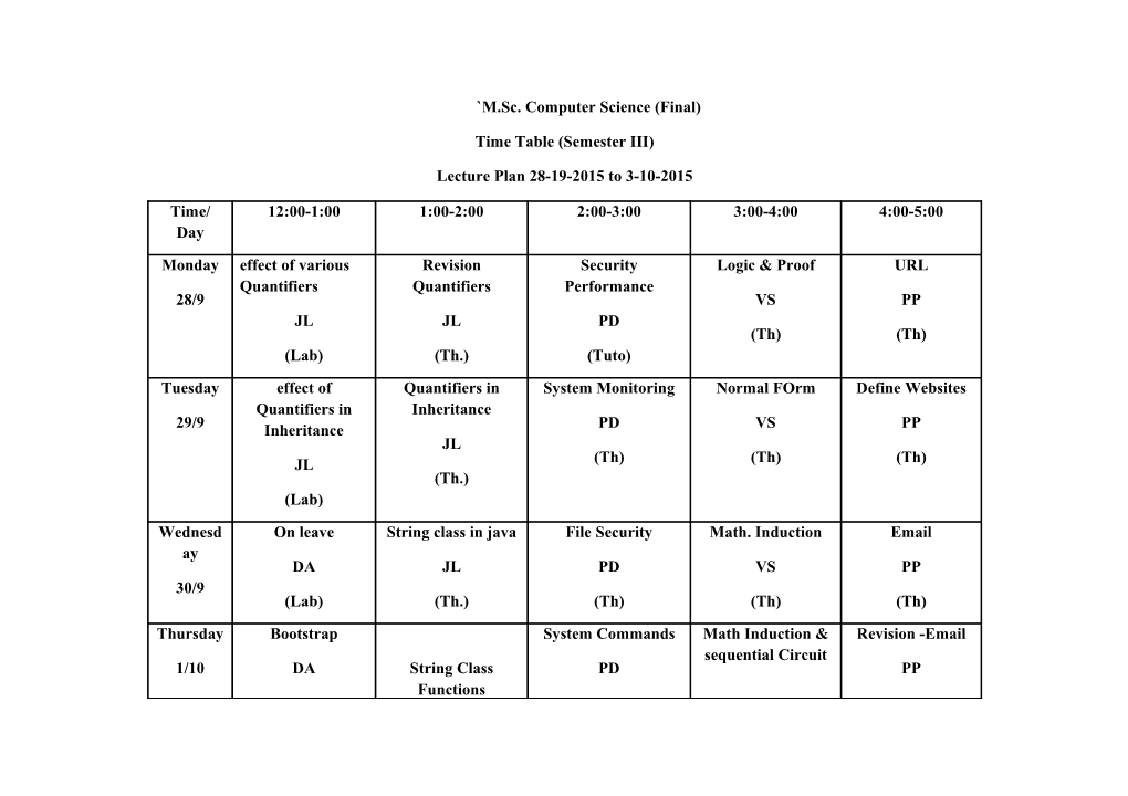 Time Table (Semester III)