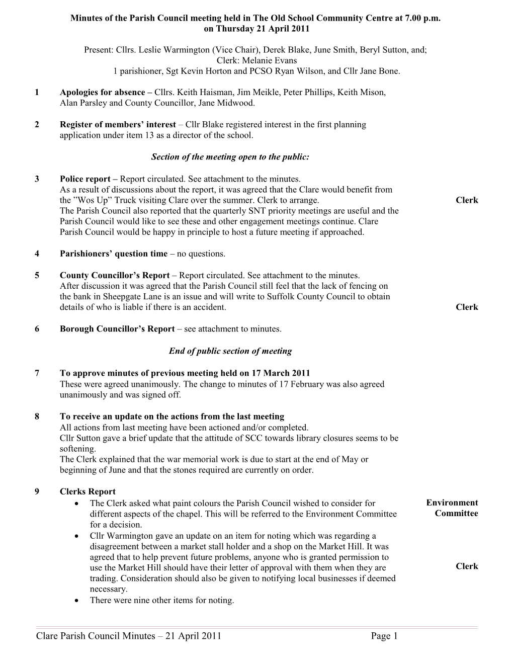 Minutes of the Parish Council Meeting Held in the Old School Community Centre at 7.00 P.M s1