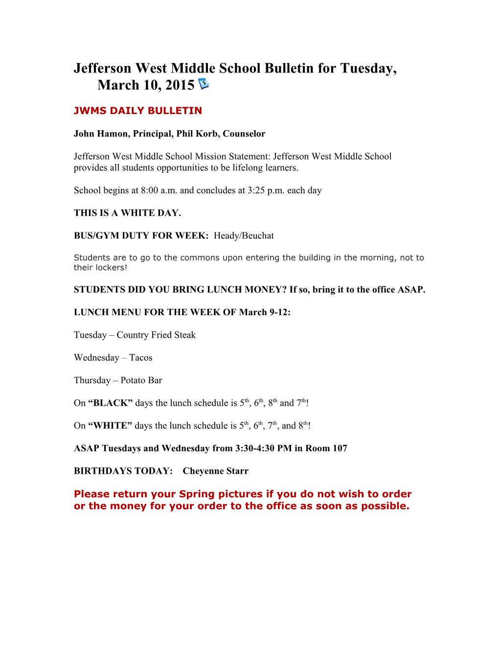 Jwms Daily Bulletin s2